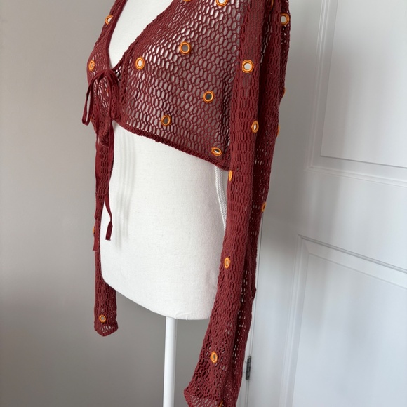 Zara beach boho net mirror cover up front tie top - Picture 6 of 10